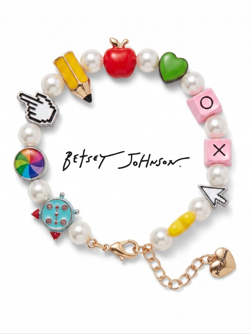 Betsey Johnson School Motif Faux Pearl & Charms Bracelet